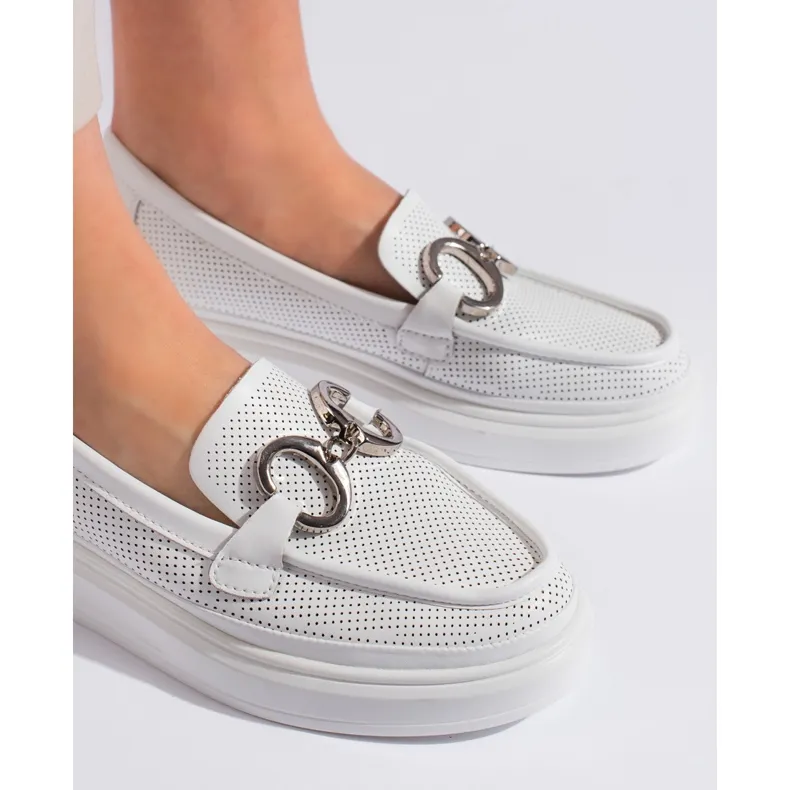 Women's white openwork moccasins