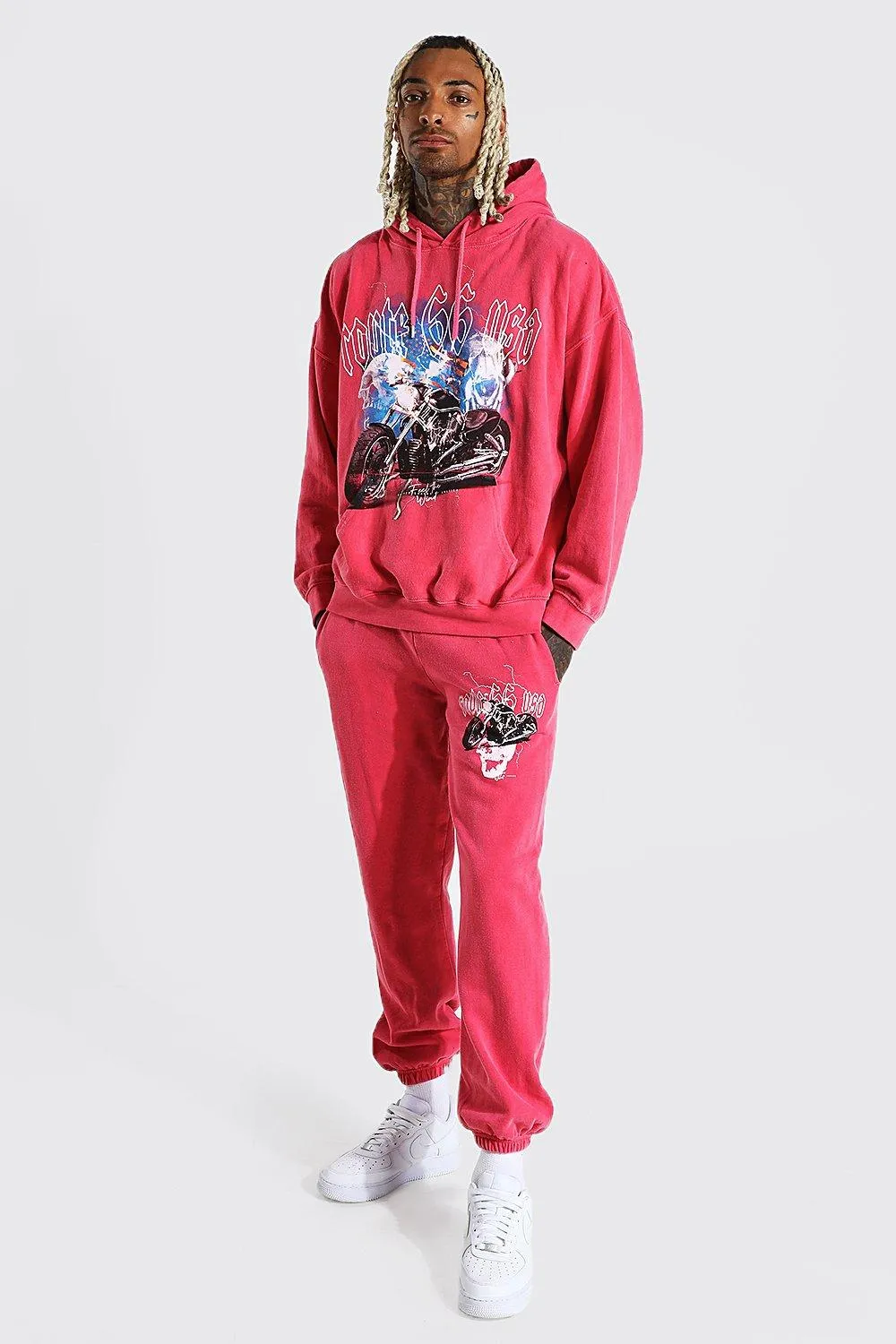 Graphic Overdye Hooded Tracksuit | boohooMAN UK