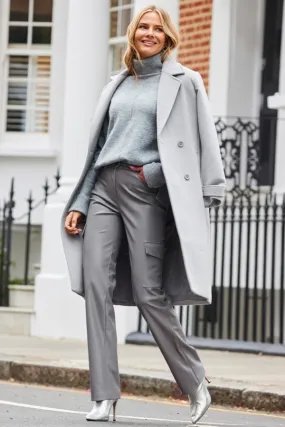 Gray Double Breasted Coat with Tab Sleeves