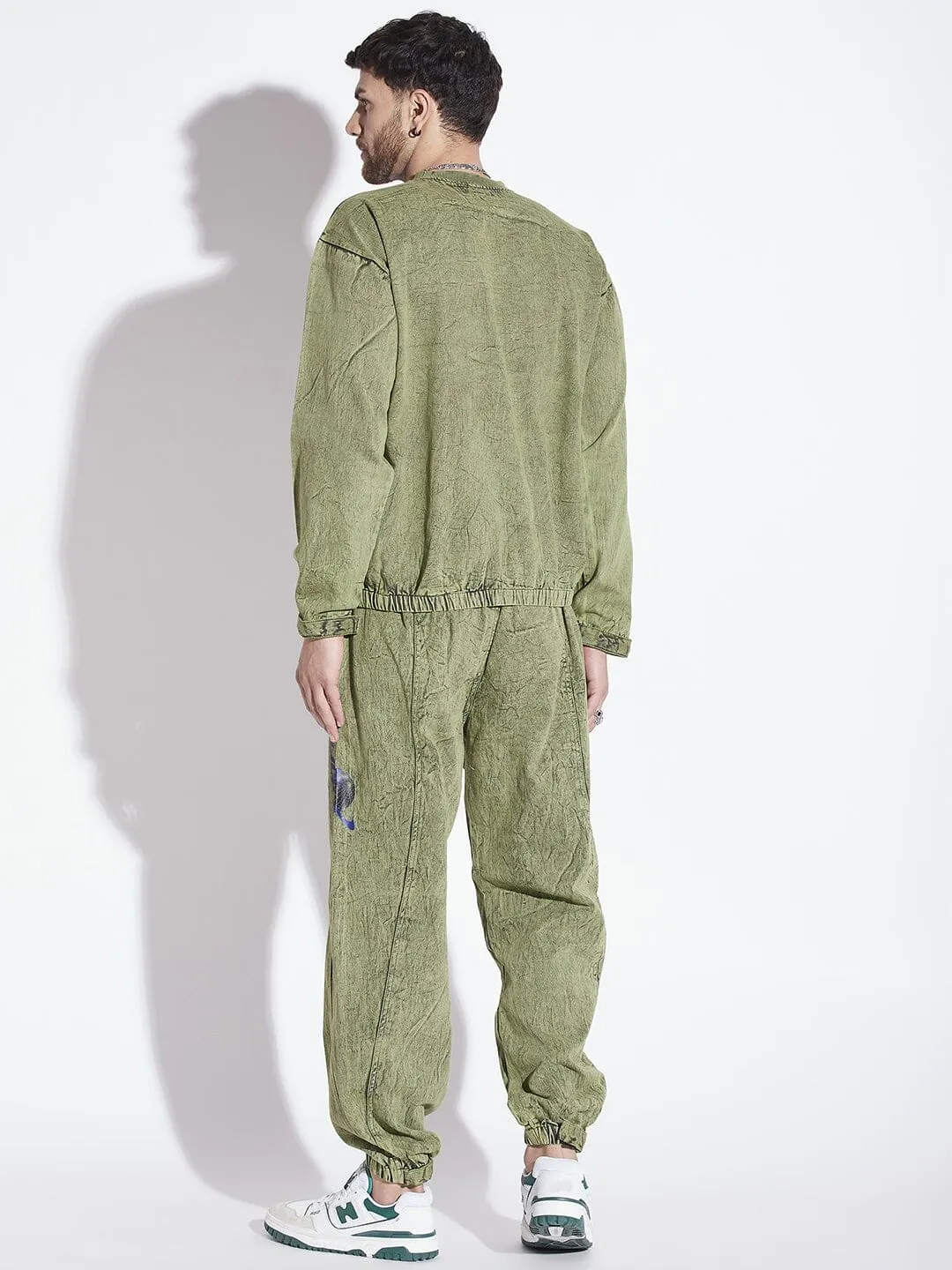 Green Acid Washed Sweatshirt & Jogger Combo Tracksuit