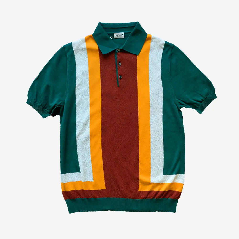 Green Geometric Intarsia Knit Polo Shirt by Adams