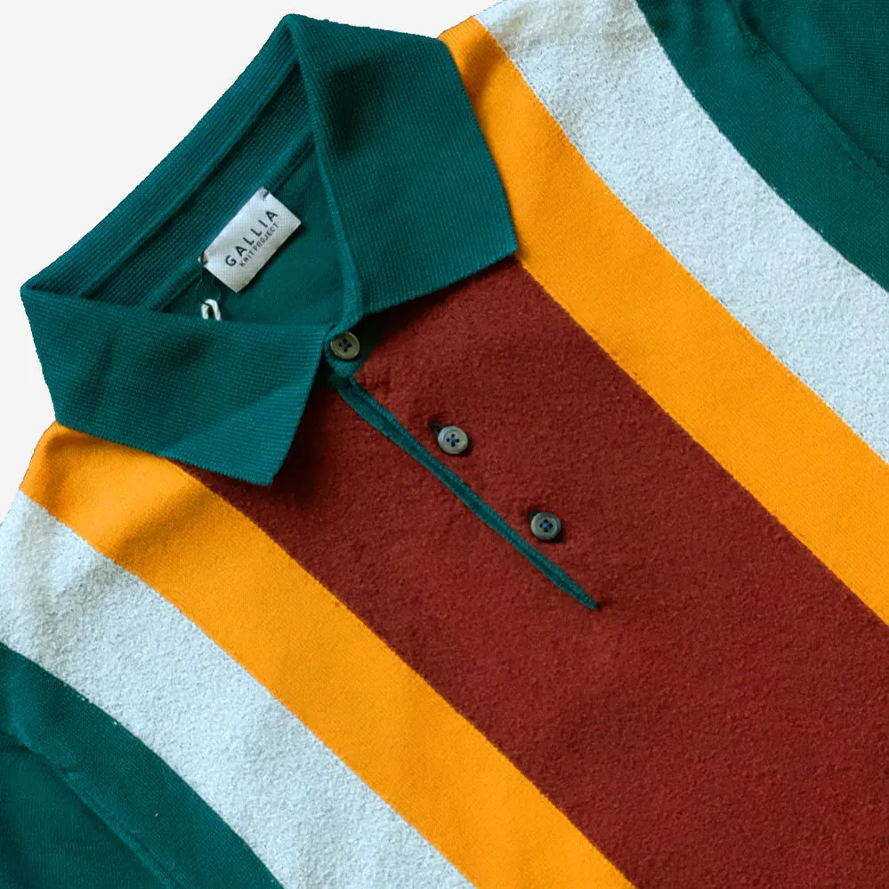 Green Geometric Intarsia Knit Polo Shirt by Adams