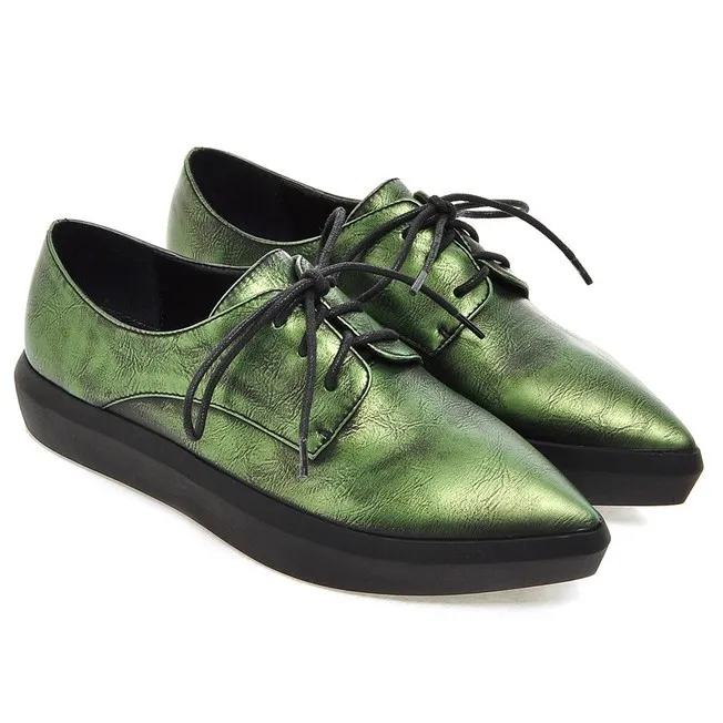 Vintage Green Oxford Sneakers Lace Up Shoes