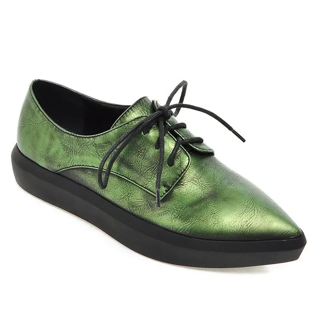 Vintage Green Oxford Sneakers Lace Up Shoes