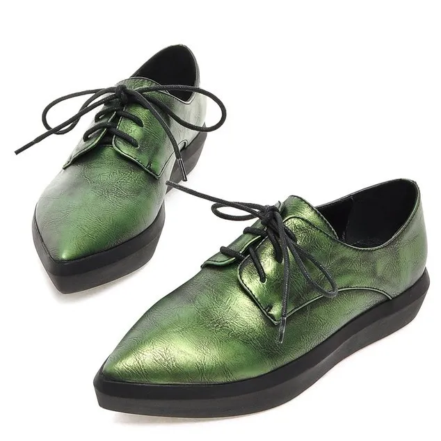 Vintage Green Oxford Sneakers Lace Up Shoes