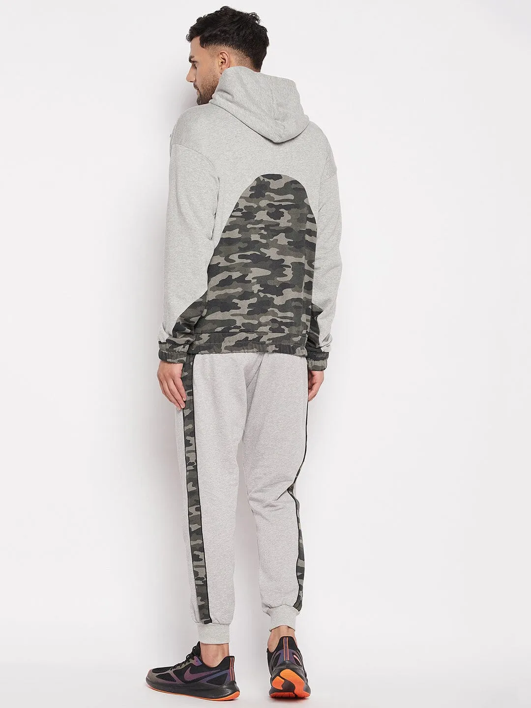 Grey Camo Cut-Sew Sweatshirt and Joggers Combo Tracksuit