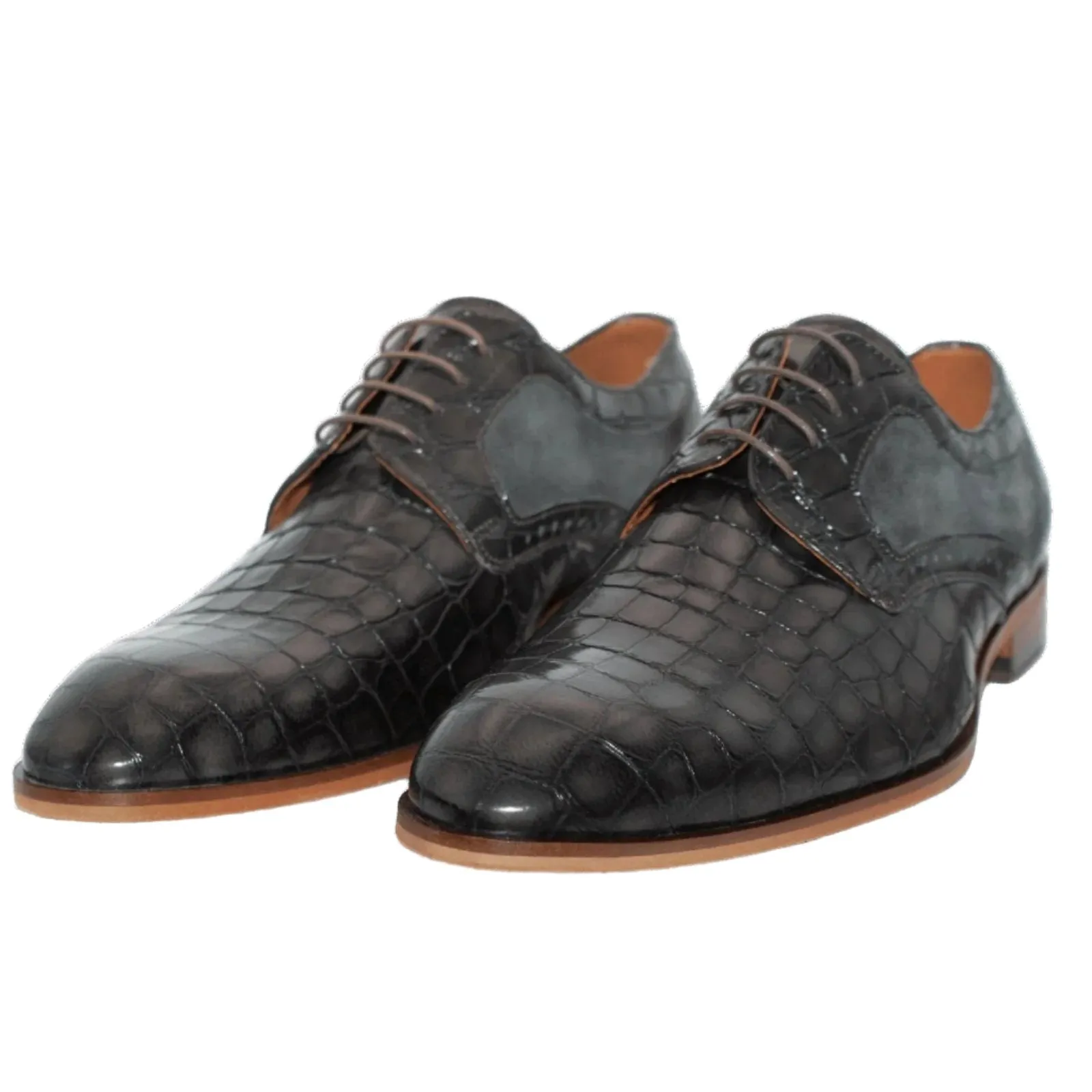 Grey Crocodile Skin Effect Derby