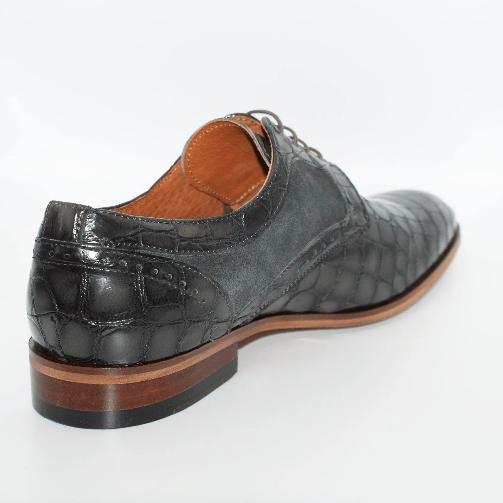 Grey Crocodile Skin Effect Derby