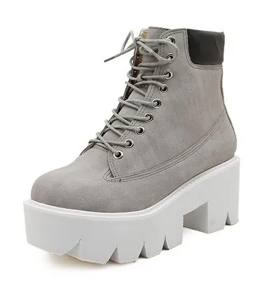 Chunky Grey Lace-Up Platform Boots