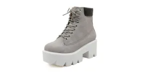 Chunky Grey Lace-Up Platform Boots