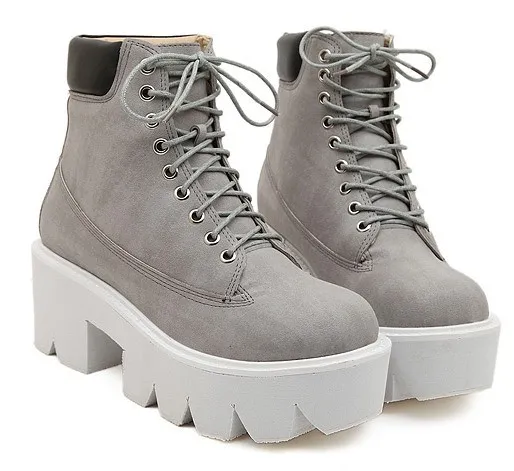 Chunky Grey Lace-Up Platform Boots