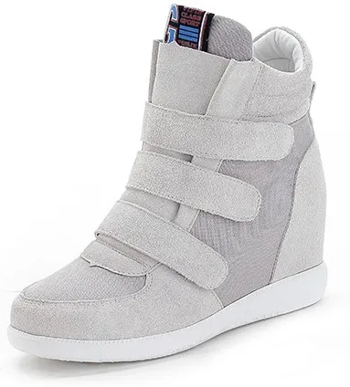 Grey Velcro High Top Wedge Sneakers