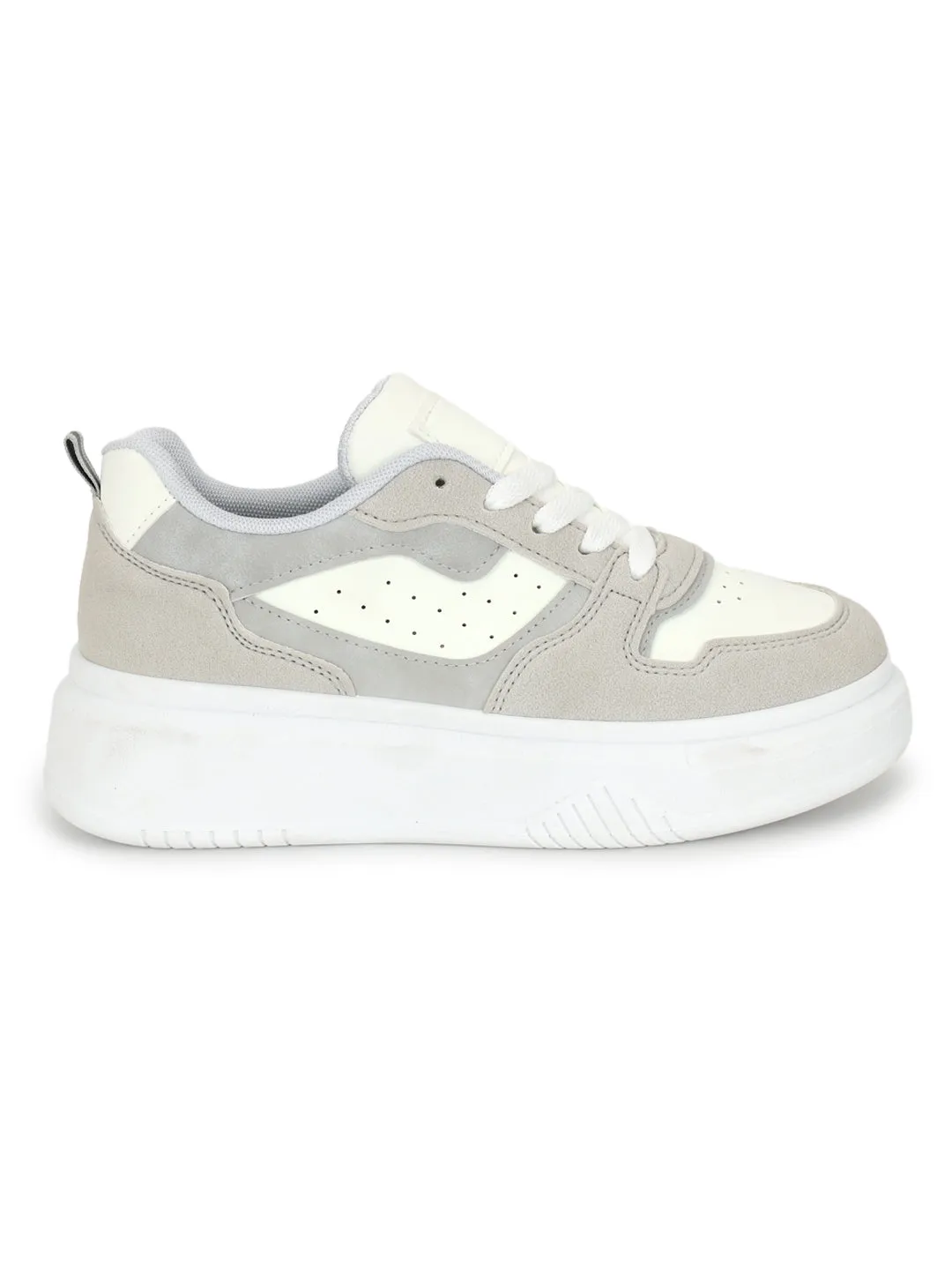 Grey White Suede Stylish Lace-Up Sneakers (TC-RS3609-GRYWHT)