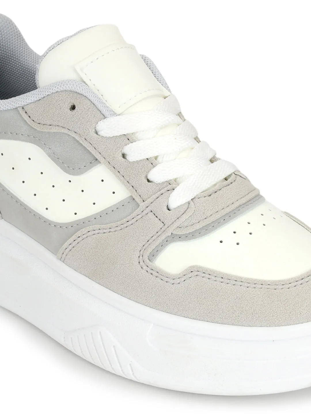 Grey White Suede Stylish Lace-Up Sneakers (TC-RS3609-GRYWHT)