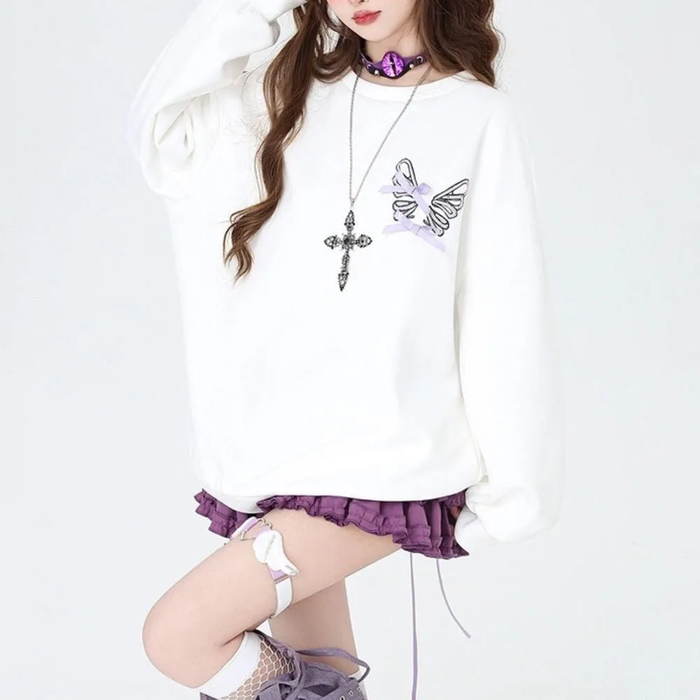 Grunge Lace-Up Butterfly Skeleton Sweatshirt