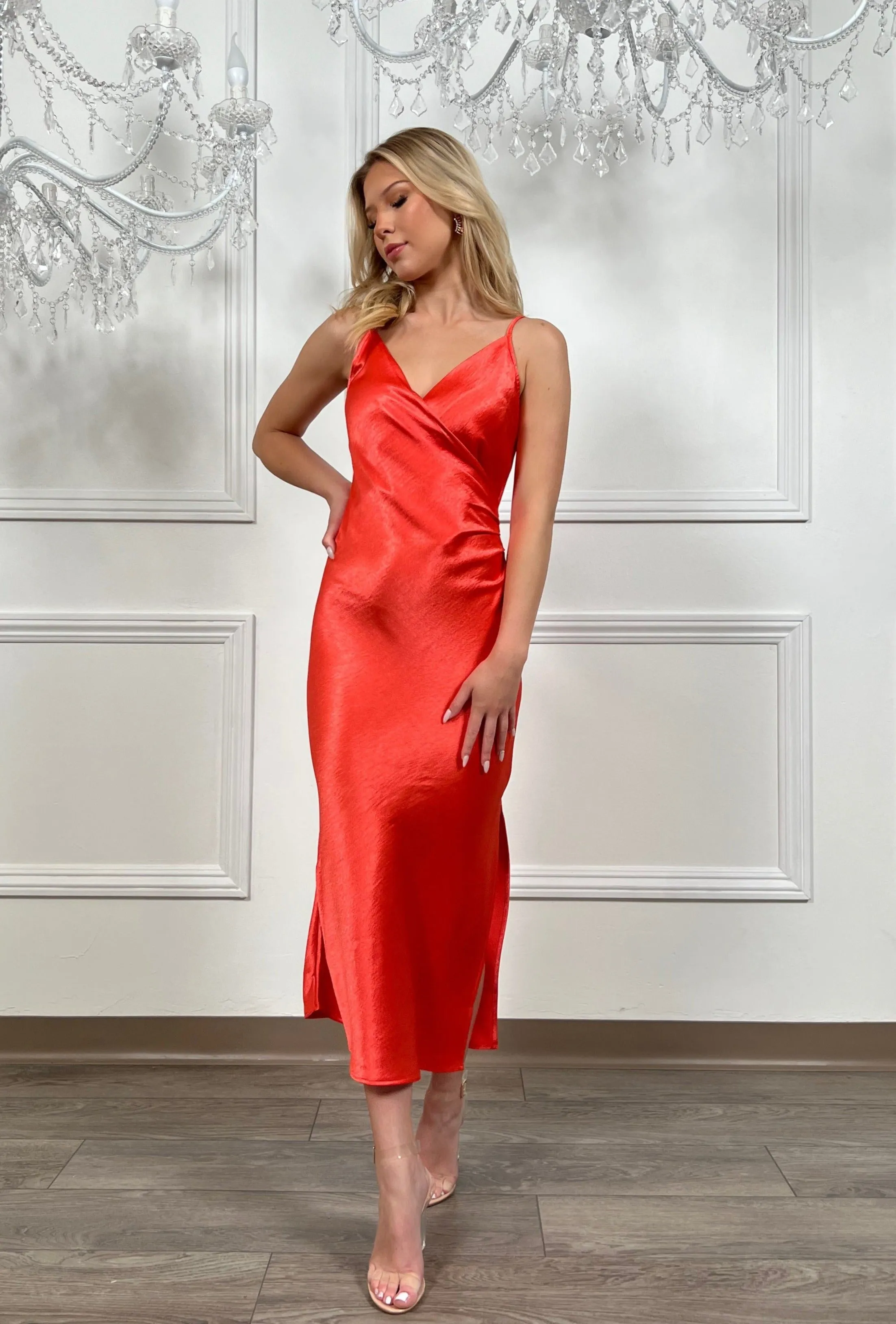 Elegant Red Satin Dress