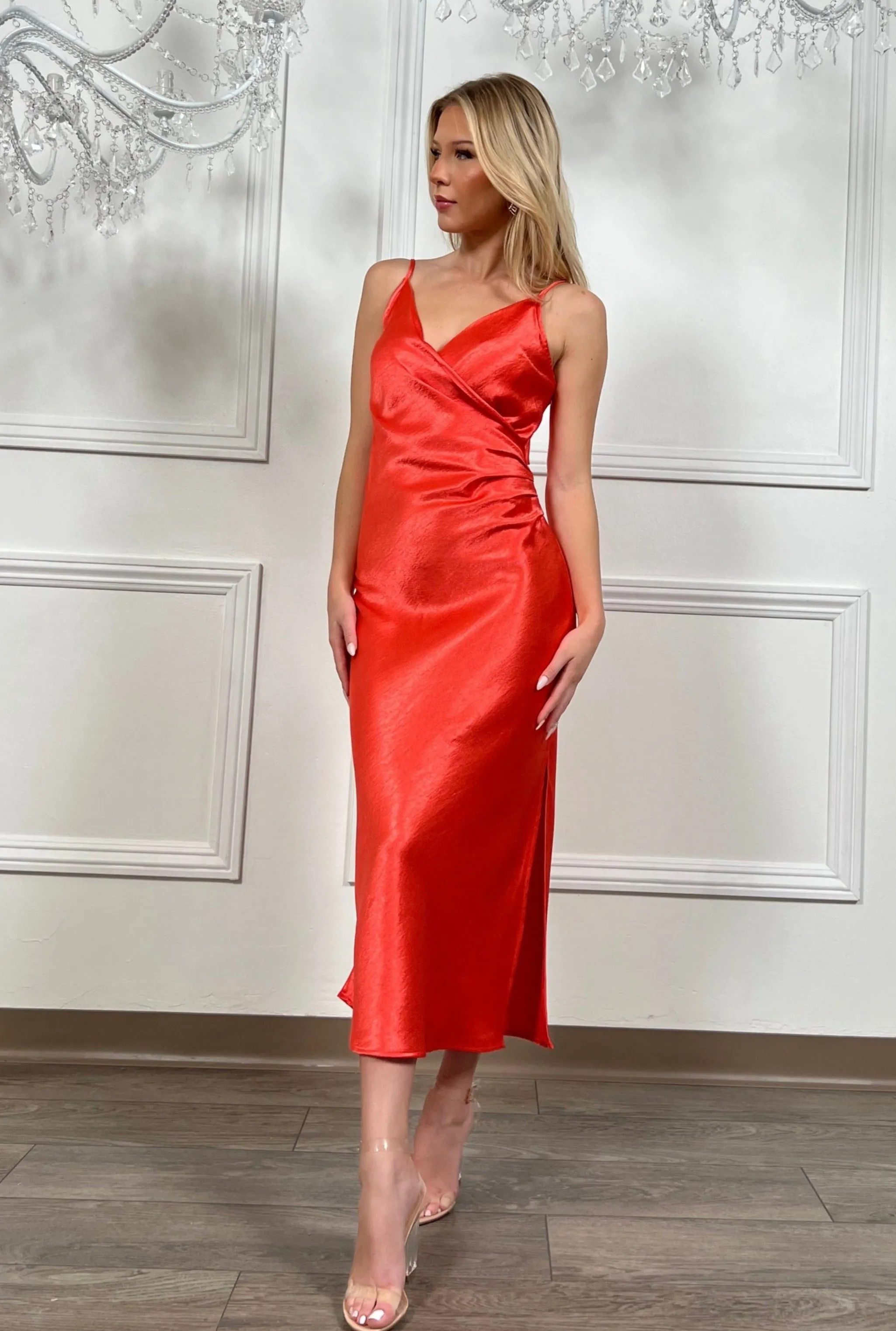 Elegant Red Satin Dress