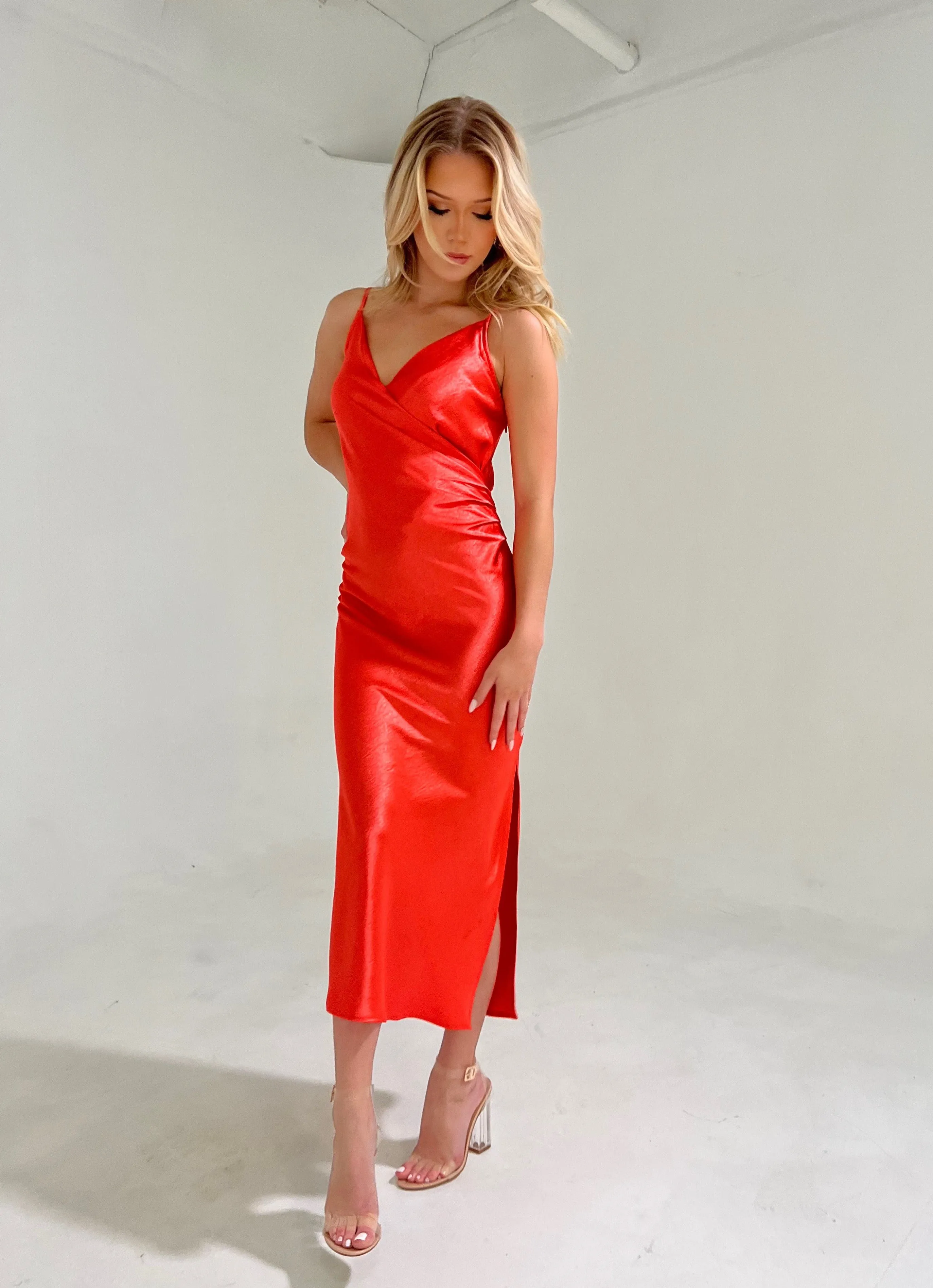 Elegant Red Satin Dress