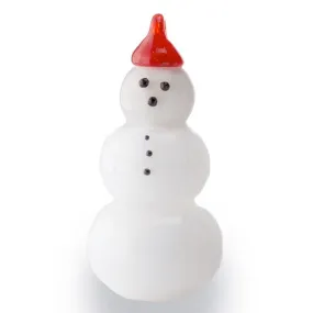 Handcrafted Glass Snowman Ornament with Red Hat