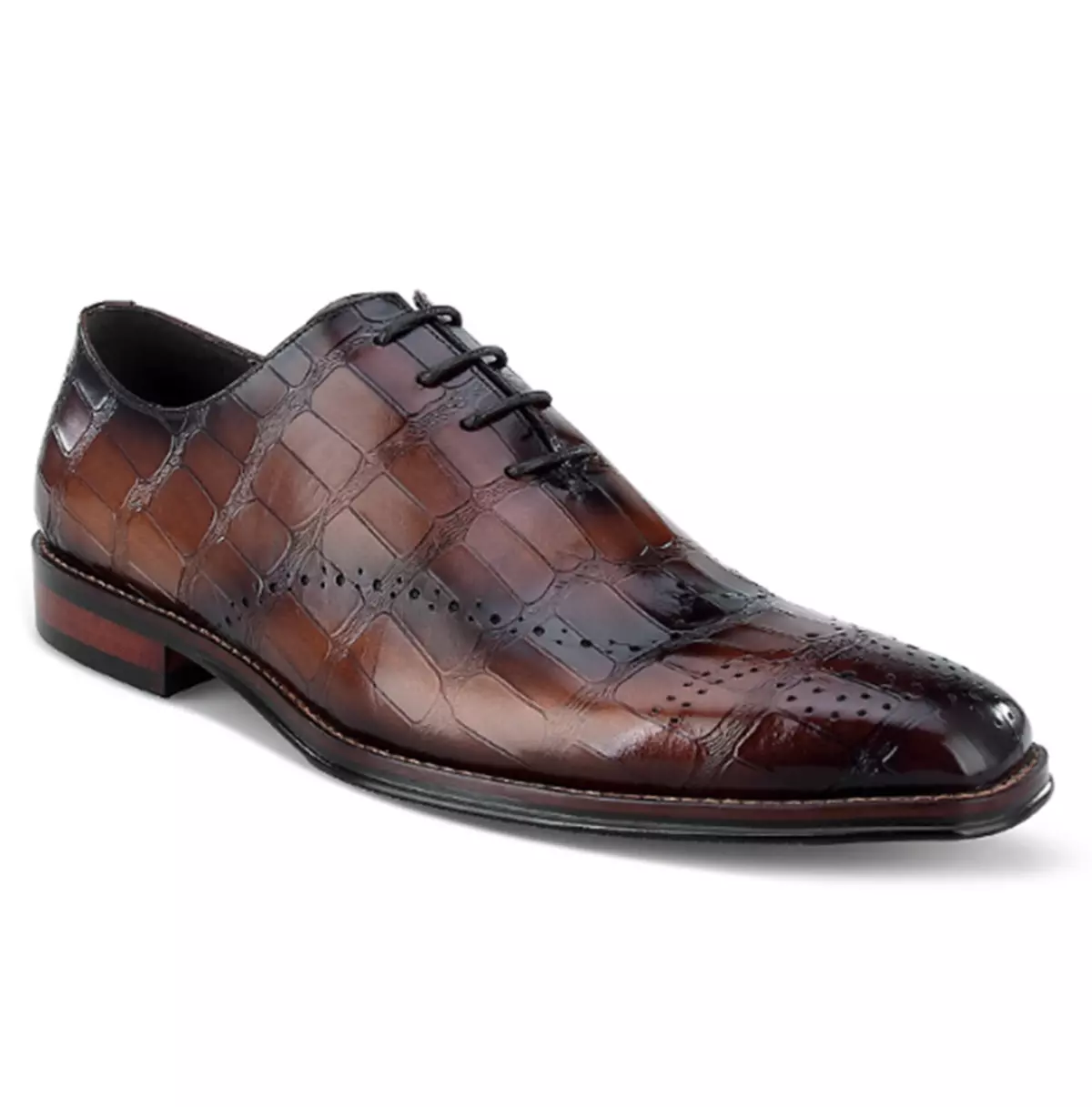 Handmade Oxfords in Cow Leather with Crocodile Pattern for Men