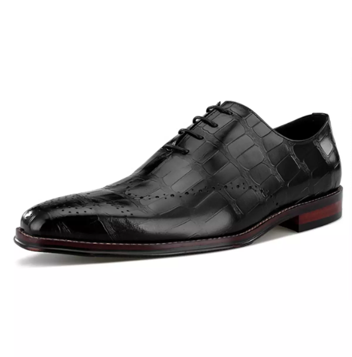 Handmade Oxfords in Cow Leather with Crocodile Pattern for Men