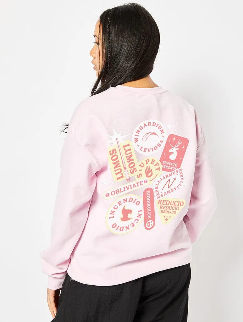 Harry Potter x Skinnydip Spells Sticker Sweatshirt In Pink