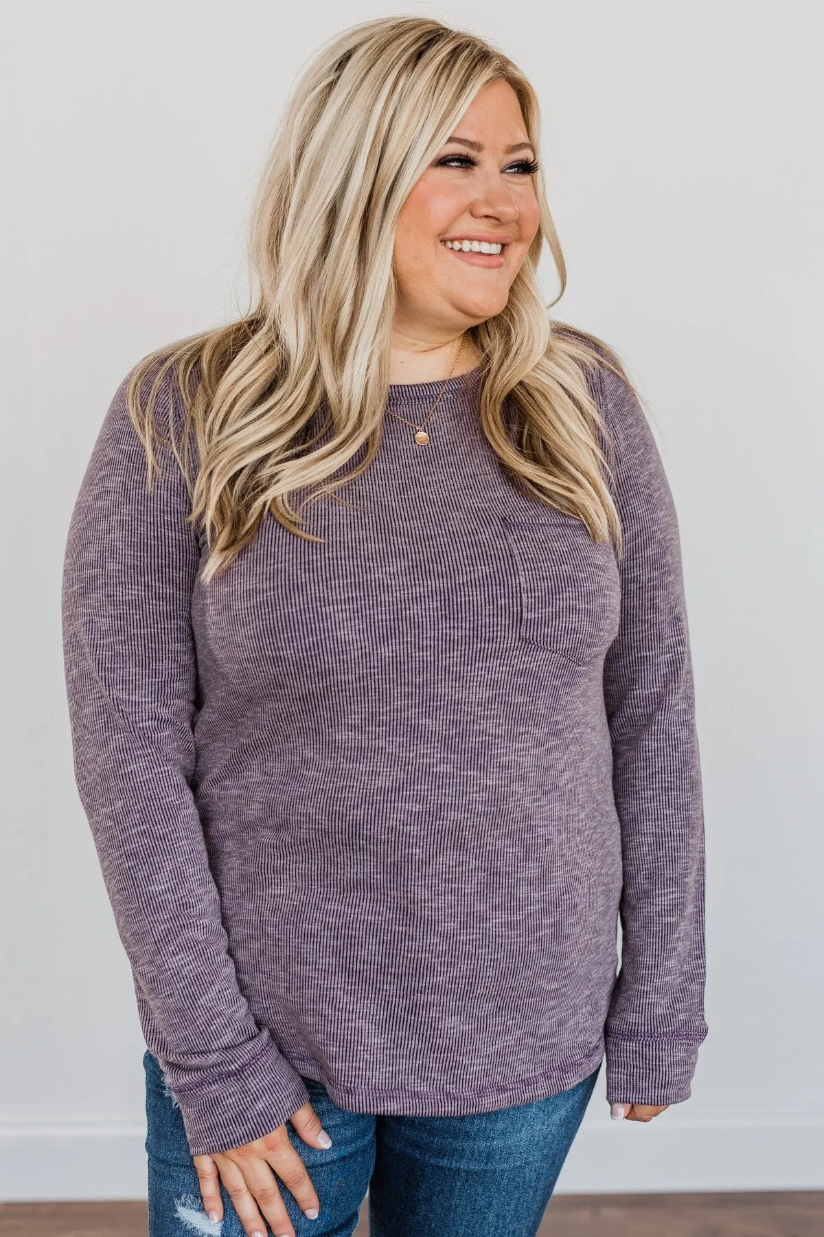 Harvest Knit Top with Pocket in Eggplant