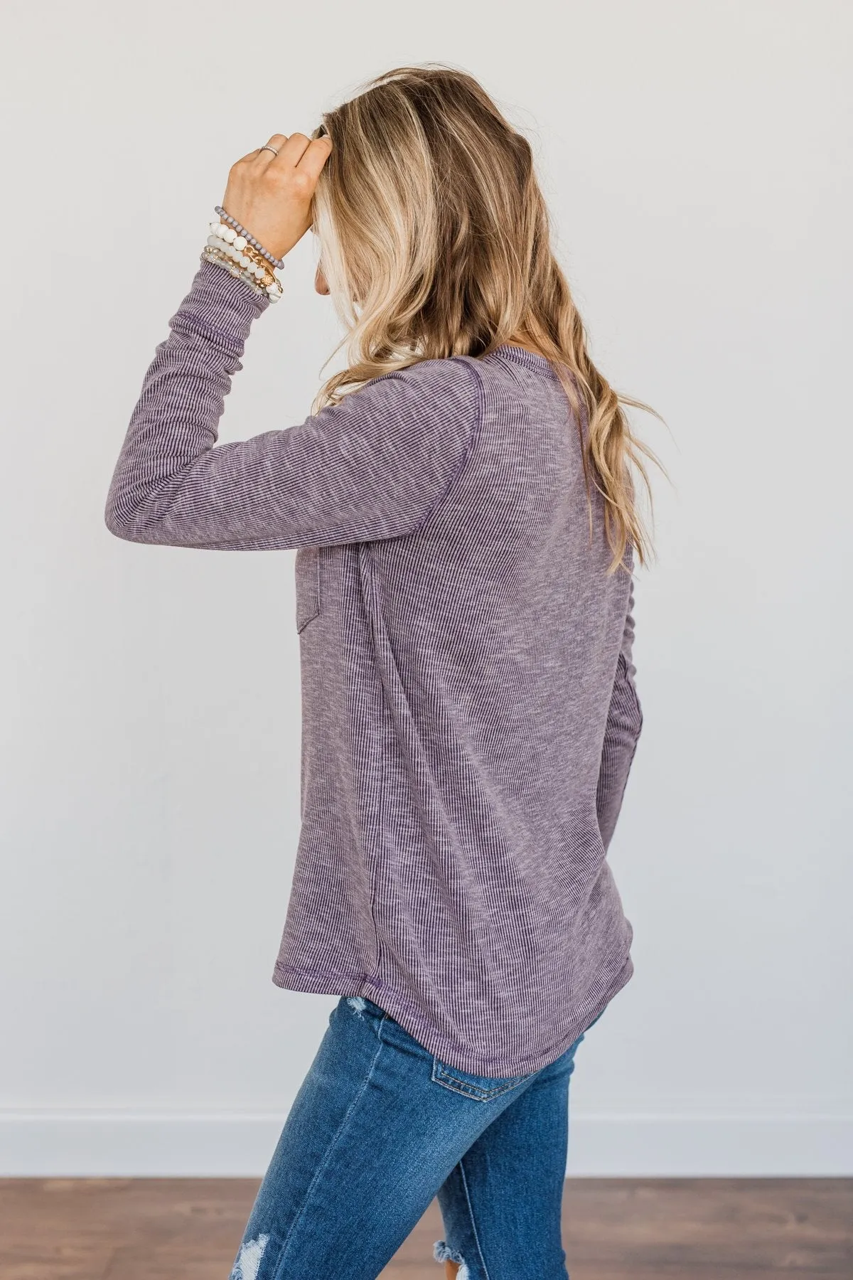 Harvest Knit Top with Pocket in Eggplant