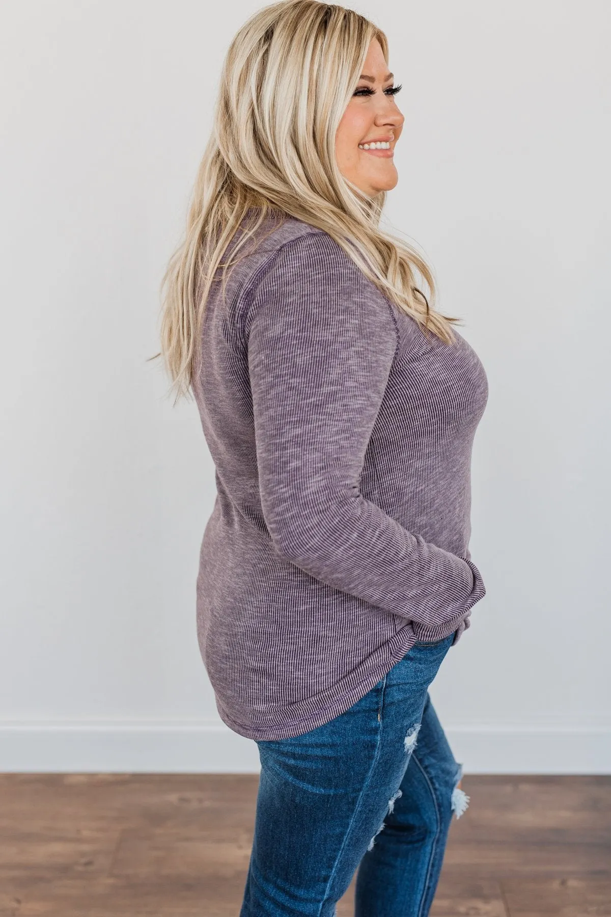 Harvest Knit Top with Pocket in Eggplant