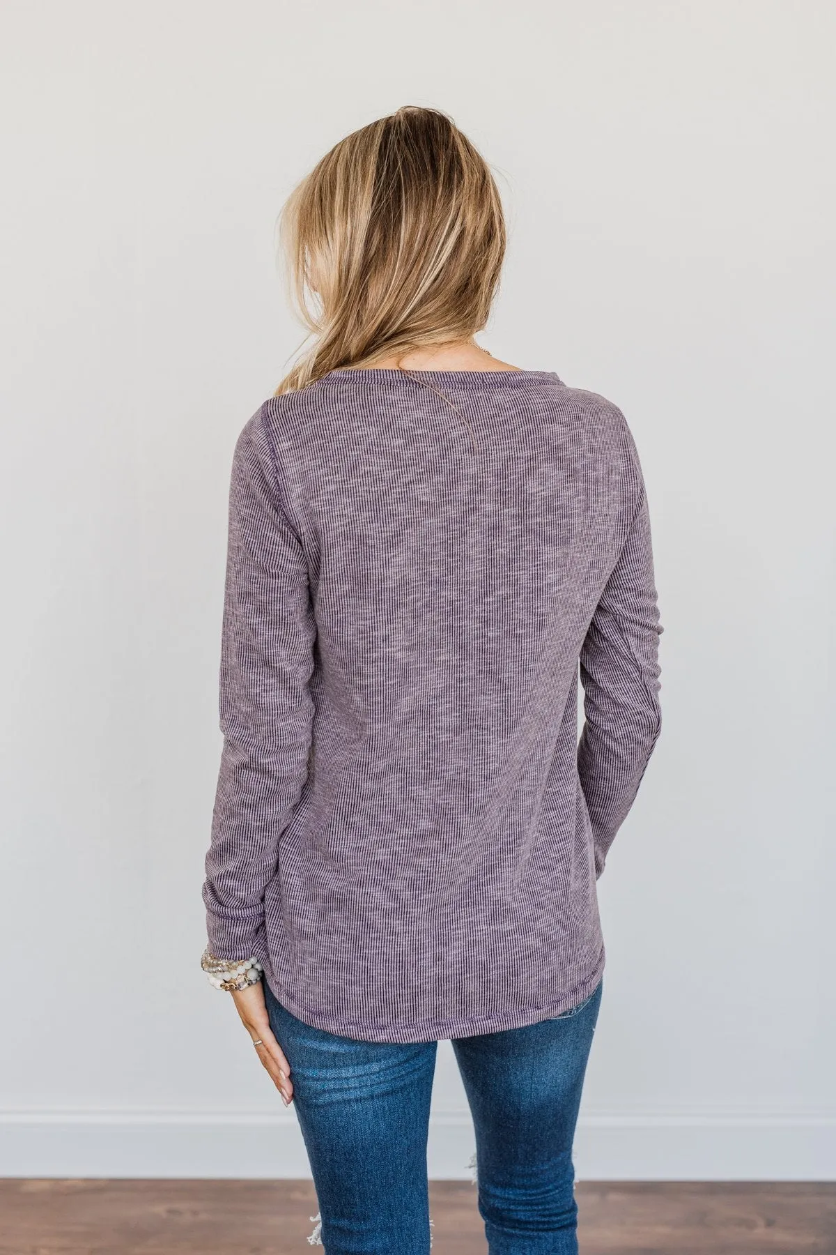 Harvest Knit Top with Pocket in Eggplant