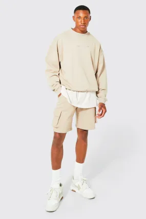 Heavyweight Loopback Short Cargo Tracksuit | boohooMAN UK