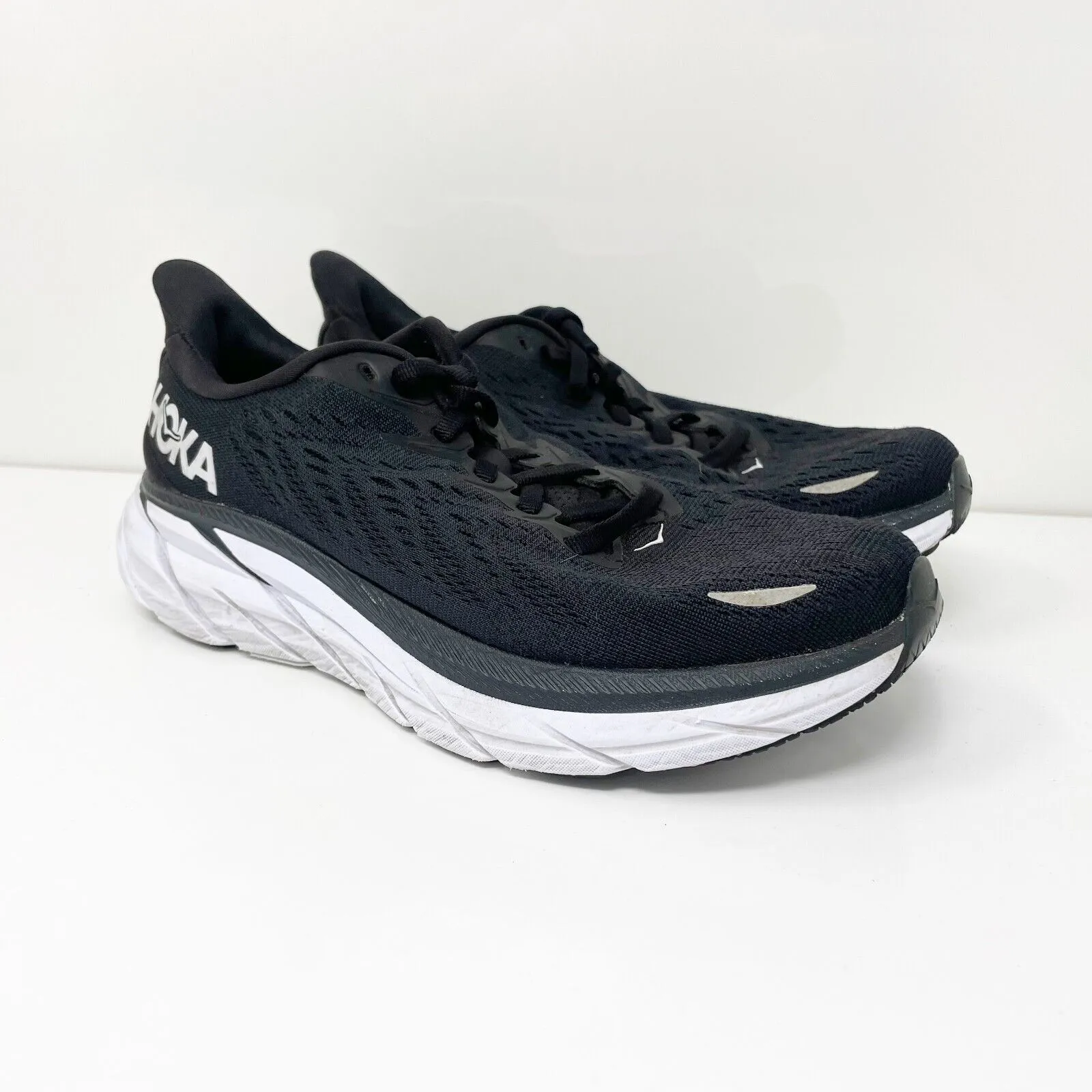 Hoka One One Womens Clifton 8 1121375 BWHT Black Running Shoes Sneakers Sz 6.5 D