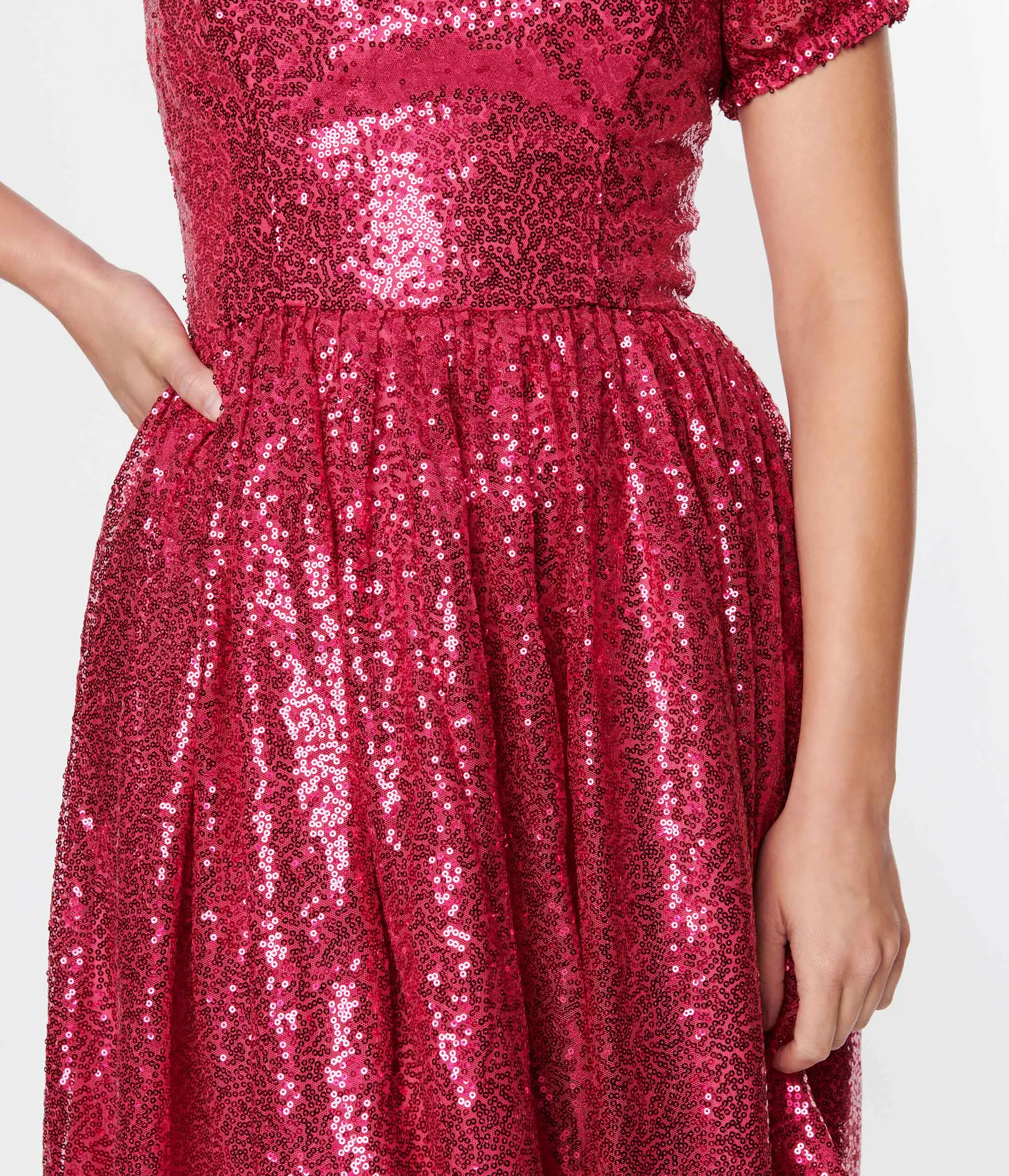 Hot Pink Sequin Fit and Flare Dress - Unique Vintage