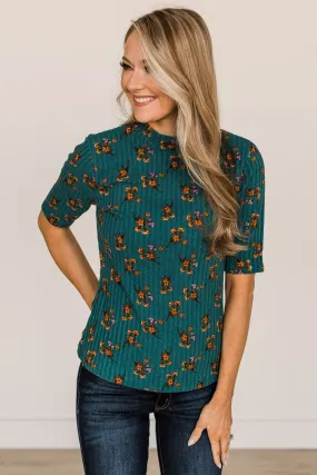 In Full Bloom Teal Floral Knit Top