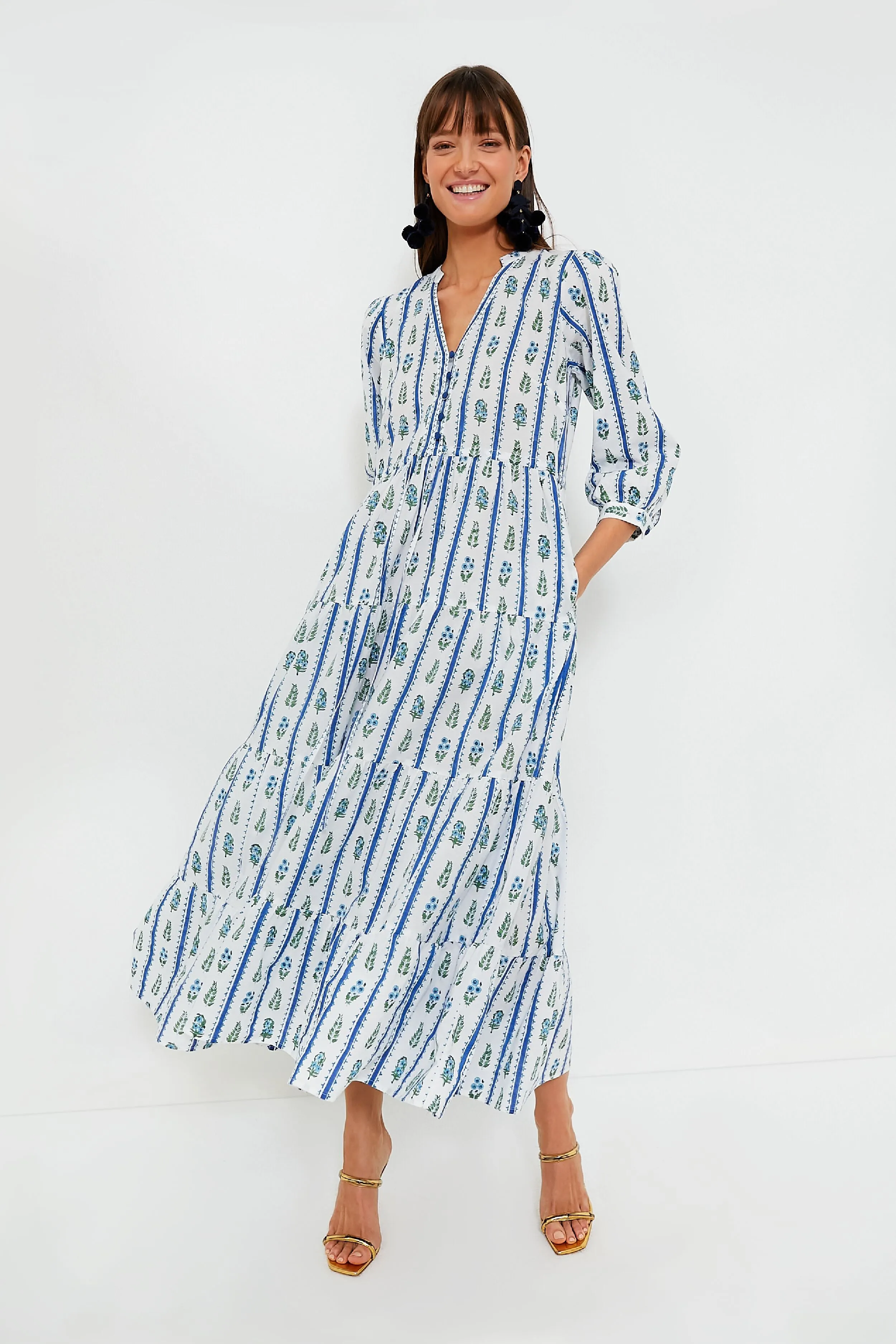 Indigo Border Maria Dress