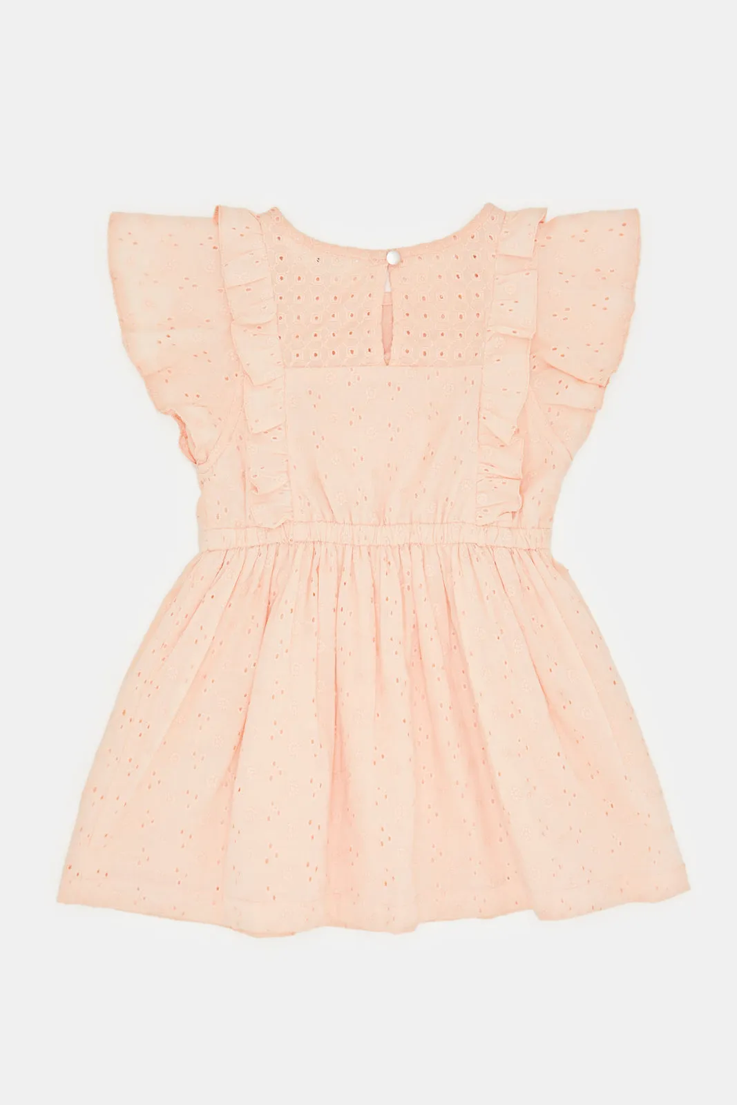 Infant Girls Orange Flutter Sleeves Schiffli Dress