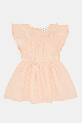 Infant Girls Orange Flutter Sleeves Schiffli Dress