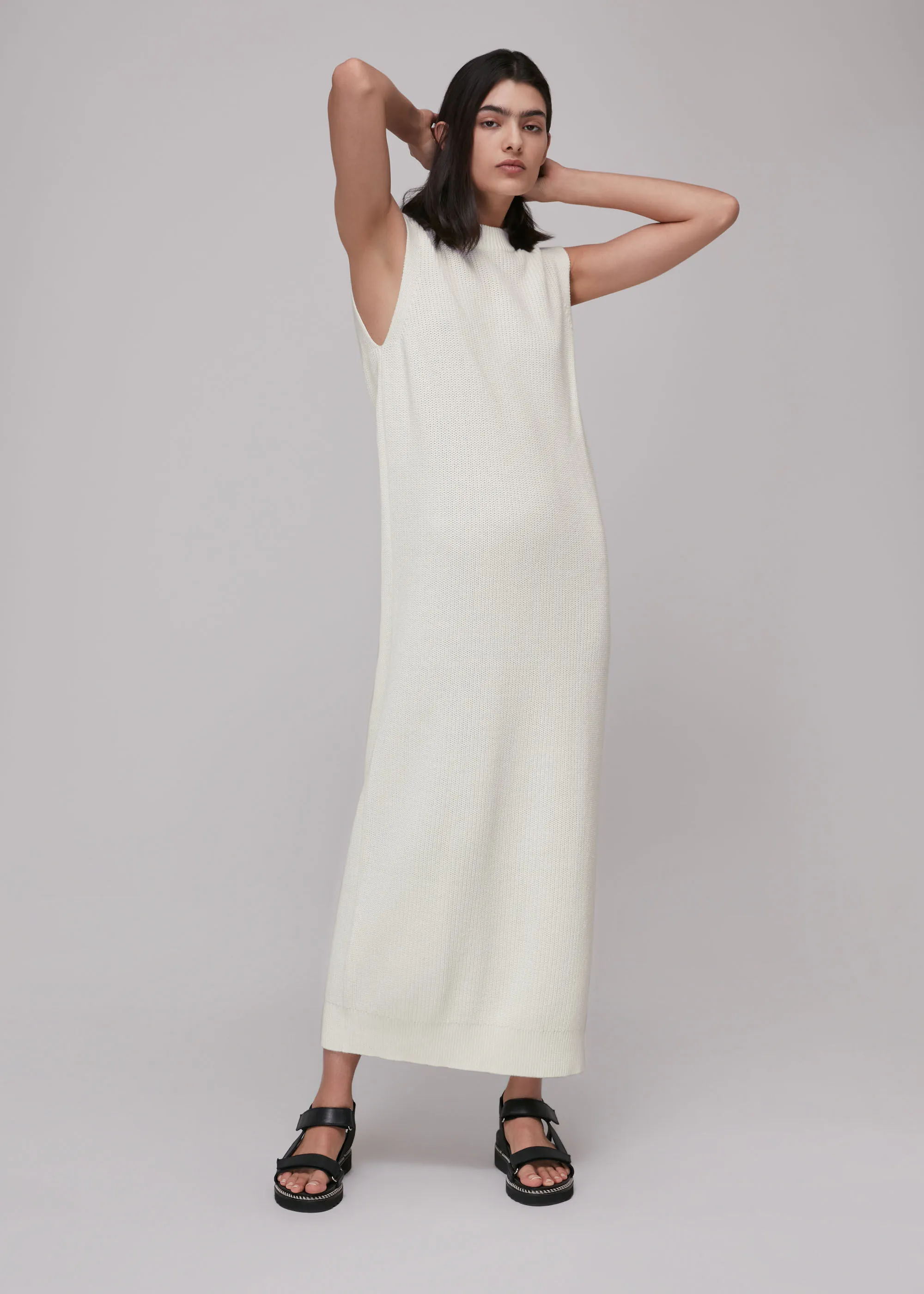 Ivory Round Neck Knitted Midi Dress