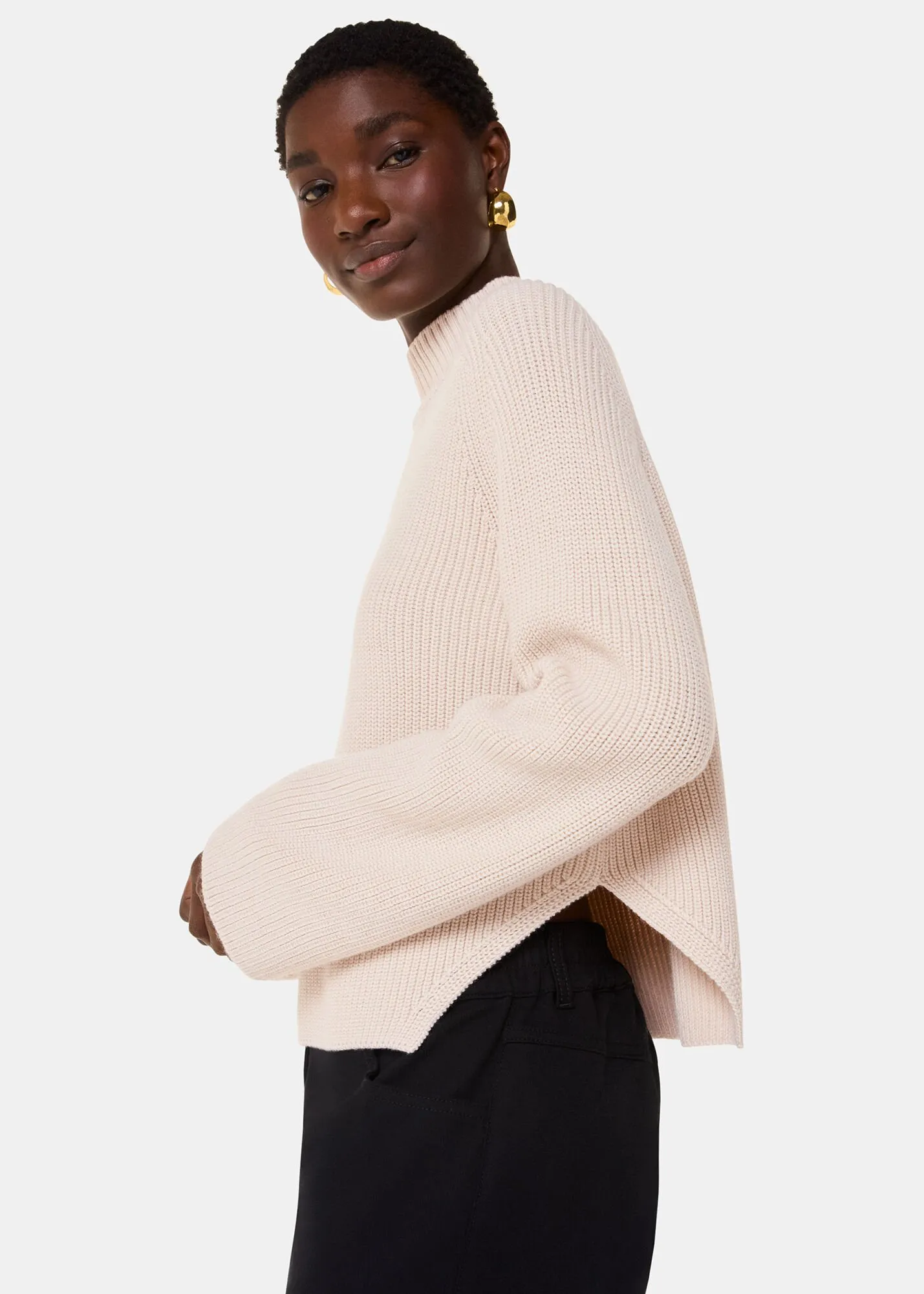 Ivory Wool Mix Side Detail Knit