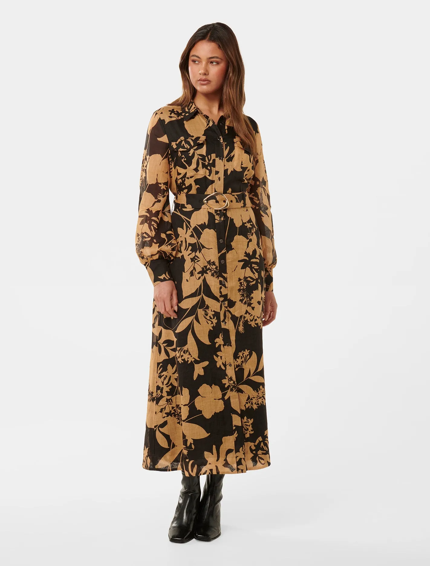 Janie Printed Midi Shirt Dress