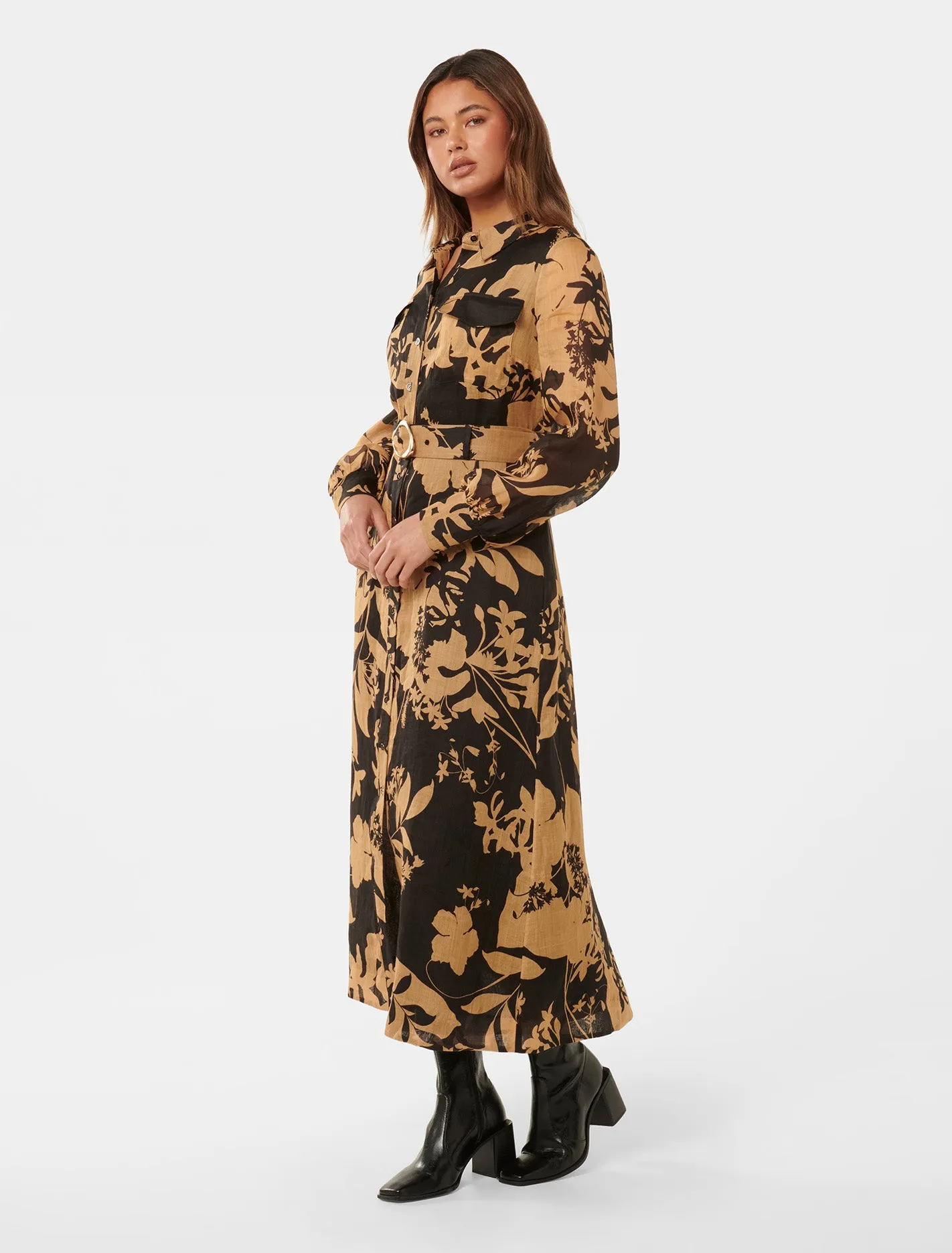 Janie Printed Midi Shirt Dress