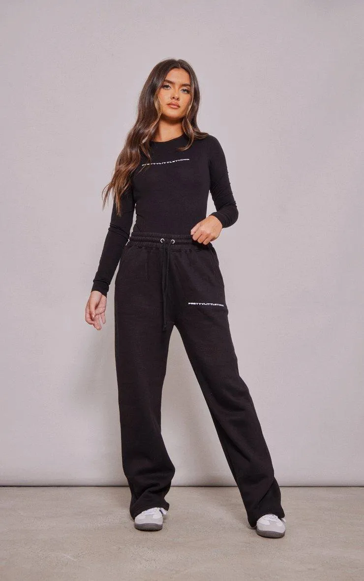 Women's Black Logo Straight Leg Joggers