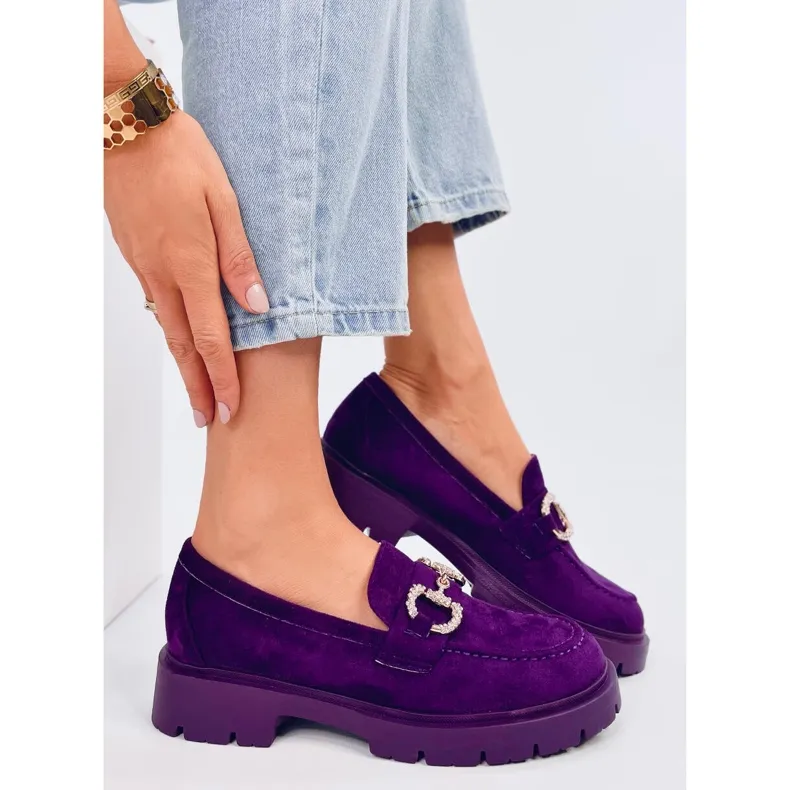 Purple Suede Moccasins Buckle Violet