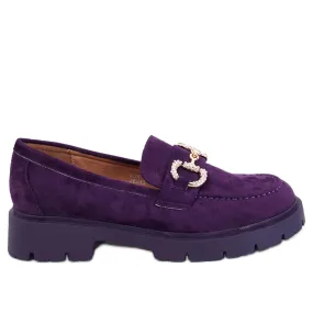 Purple Suede Moccasins Buckle Violet