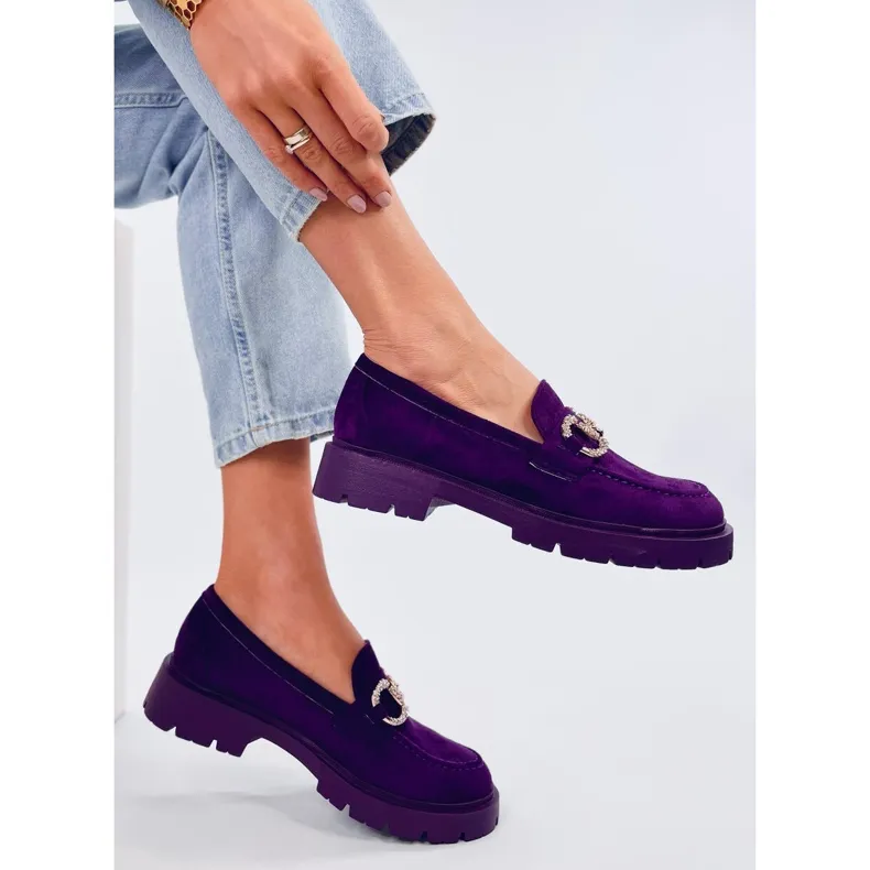 Purple Suede Moccasins Buckle Violet