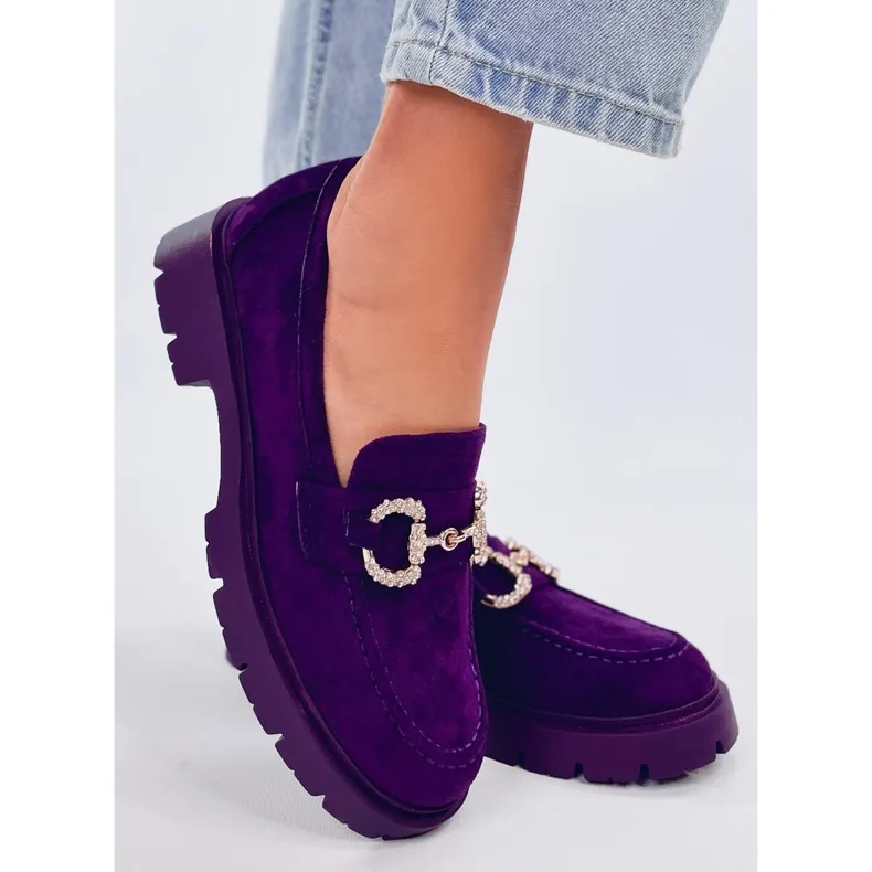 Purple Suede Moccasins Buckle Violet