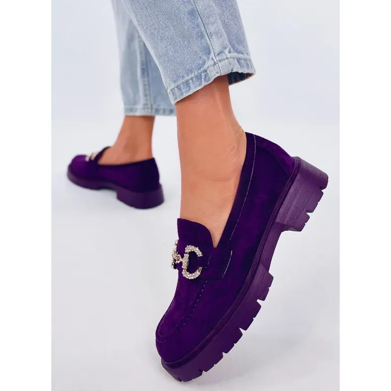 Purple Suede Moccasins Buckle Violet