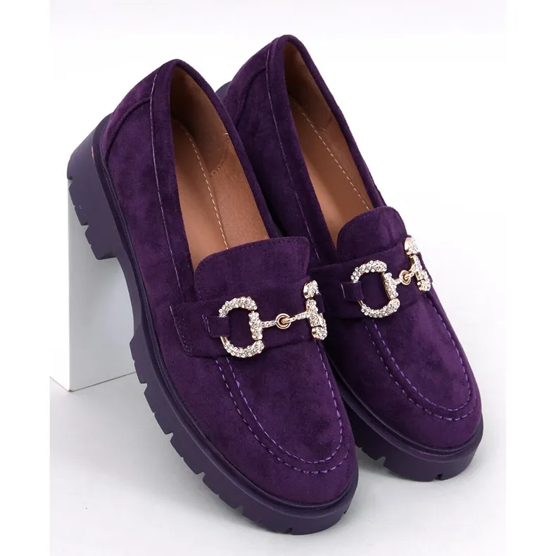 Purple Suede Moccasins Buckle Violet