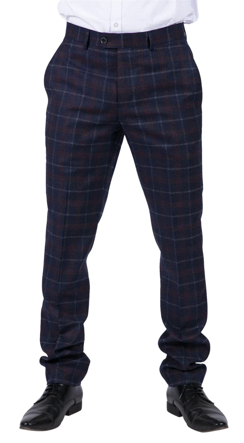 Kenneth - Men's Navy Tweed Check Trousers