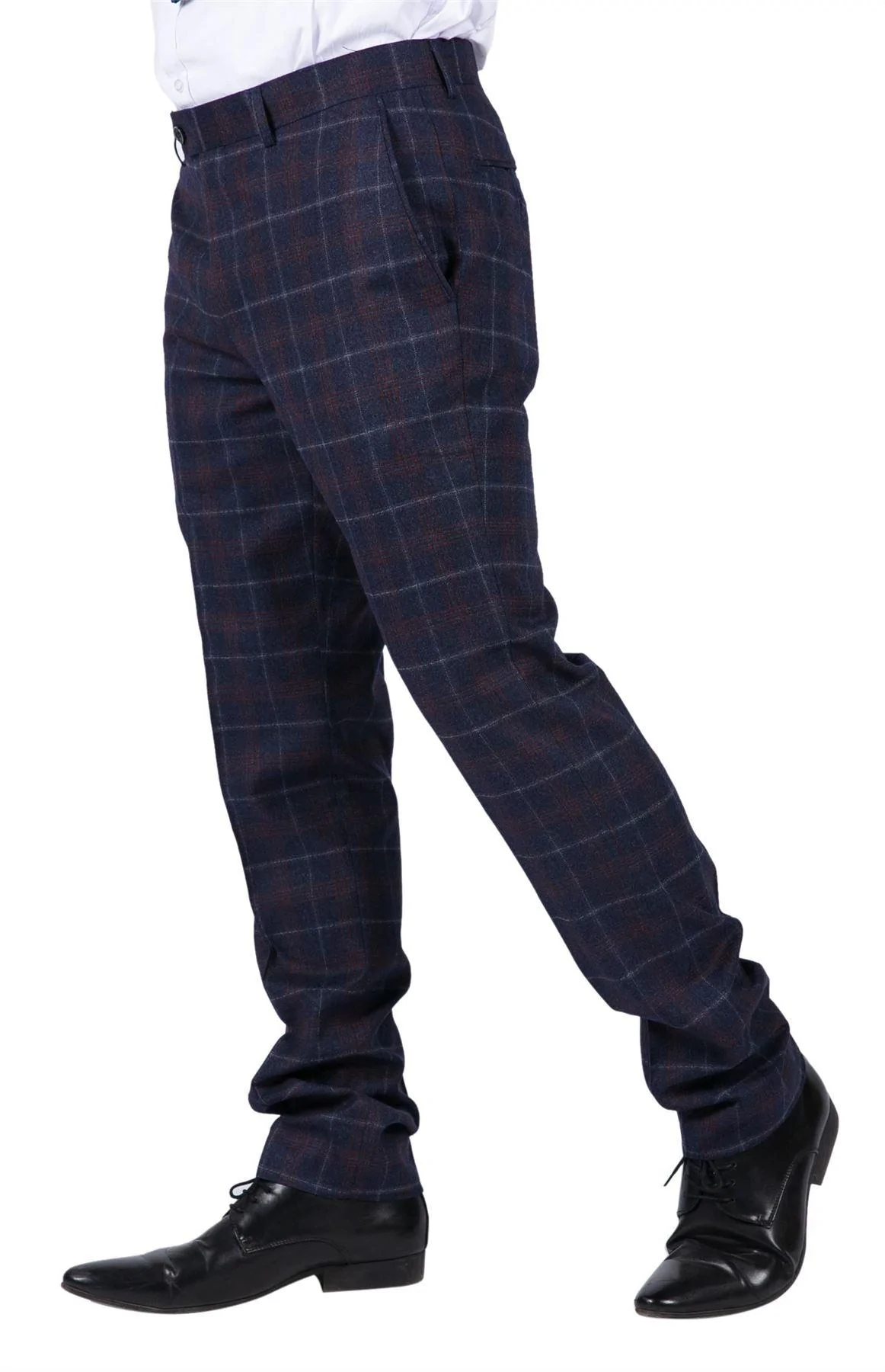 Kenneth - Men's Navy Tweed Check Trousers